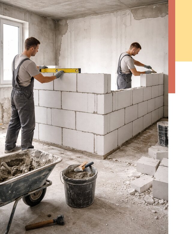 Кладка перегородок из ПГП в Борзе от 2575 руб./м2 — монтаж и возведение под ключ | ОТДЕЛОЧНИК-Бря