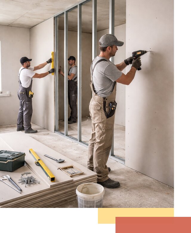 Однослойная перегородка из гипсокартона в Борзе под ключ, монтаж и отделка