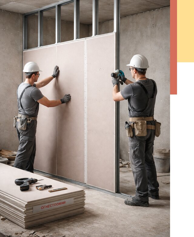 Перегородка из огнестойкого гипсокартона в Борзе от 1906 руб. под ключ | ОТДЕЛОЧНИК-Бря