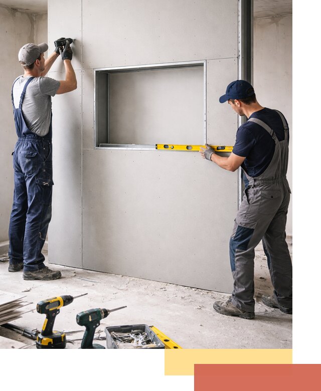 Перегородка из гипсокартона с нишей под декор в Борзе