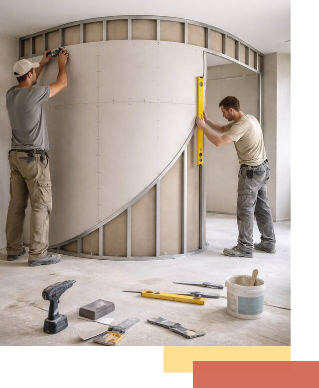 Радиусная перегородка из гипсокартона в Борзе под ключ