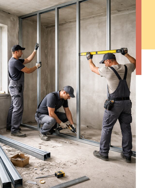 Монтаж каркаса перегородки из профиля в Борзе от 773 руб. | ОТДЕЛОЧНИК-Бря