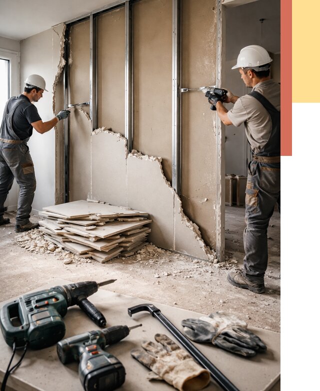 Демонтаж перегородки из гипсокартона в Борзе от 1236 руб. быстро и недорого | ОТДЕЛОЧНИК-Бря