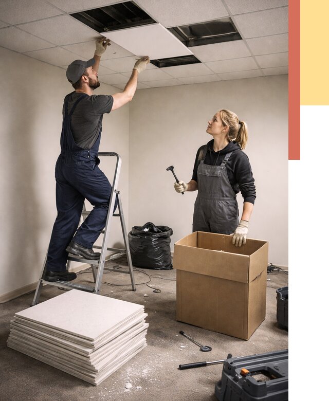 Демонтаж потолочной плитки в Борзе от 4635 руб. быстро и недорого | ОТДЕЛОЧНИК-Бря