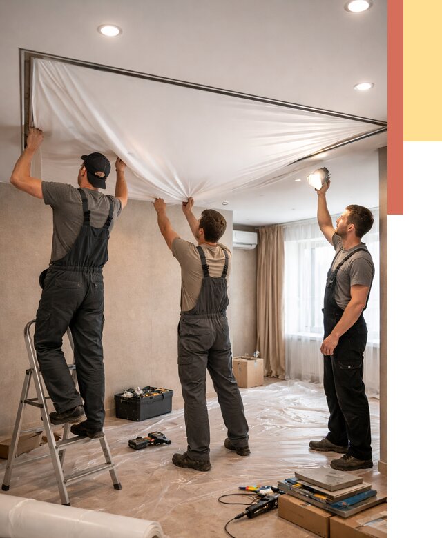 Монтаж ПВХ натяжного потолка в Борзе от 3605 руб. под ключ | ОТДЕЛОЧНИК-Бря