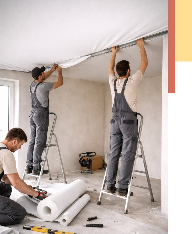 Монтаж тканевого натяжного потолка в Борзе от 3605 руб. под ключ | ОТДЕЛОЧНИК-Бря