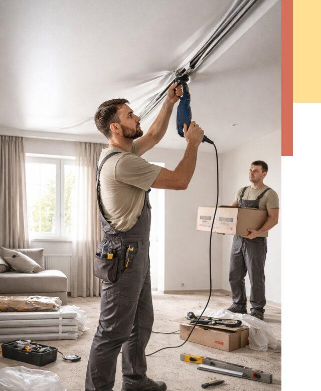 Монтаж сатинового натяжного потолка в Борзе от 3605 руб. | Быстро, недорого — ОТДЕЛОЧНИК-Бря