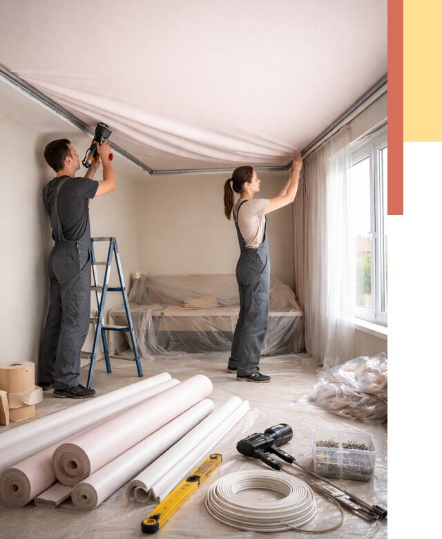 Монтаж цветного натяжного потолка в Борзе от 4326 руб/м² — быстро и недорого | ОТДЕЛОЧНИК-Бря