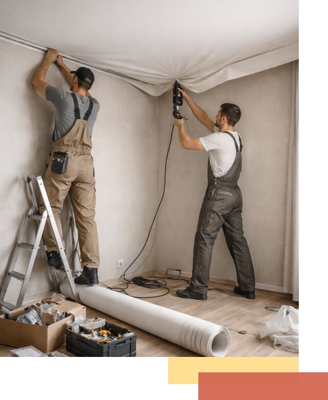 Монтаж цветного натяжного потолка в Борзе за один день