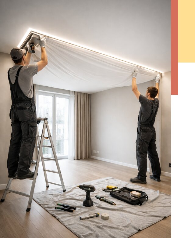 Монтаж парящего натяжного потолка в Борзе от 4635 руб. быстро и недорого | ОТДЕЛОЧНИК-Бря