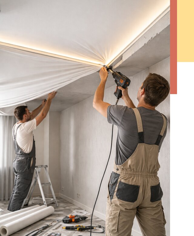 Монтаж натяжного потолка с подсветкой в Борзе от 979 руб. | ОТДЕЛОЧНИК-Бря