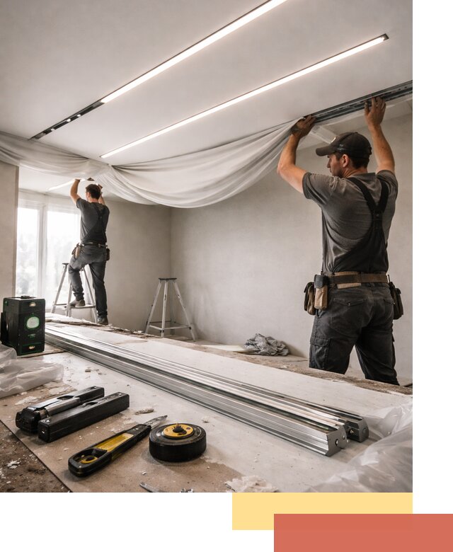 Монтаж натяжных потолков со световыми линиями в Борзе