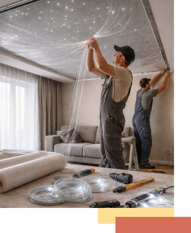 Монтаж натяжного потолка «Звездное небо» в Борзе