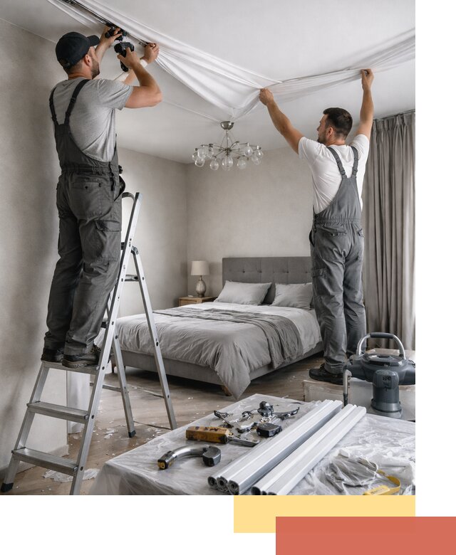 Монтаж натяжного потолка в спальне в Борзе