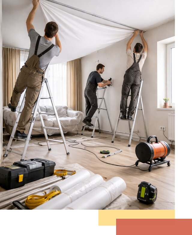 Монтаж натяжного потолка в гостиной в Борзе