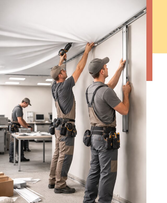 Монтаж натяжного потолка в офисе в Борзе от 464 руб/м² — быстро и недорого | ОТДЕЛОЧНИК-Бря