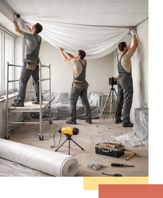 Монтаж натяжного потолка в офисе в Борзе