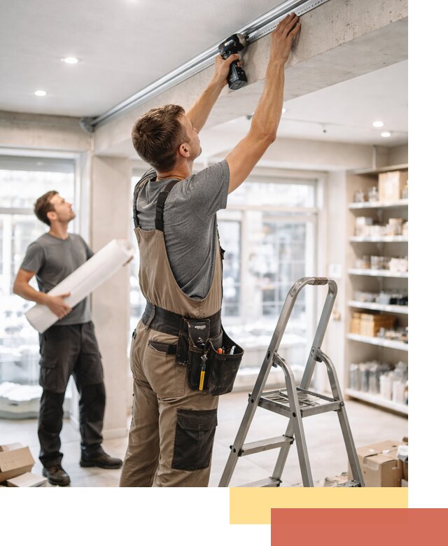 Монтаж натяжных потолков в магазине в Борзе