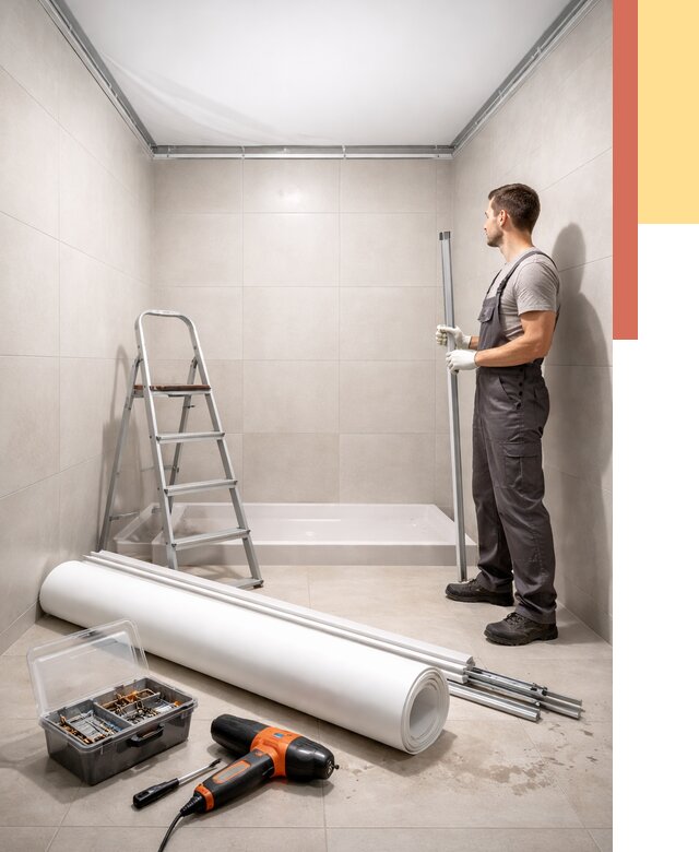 Монтаж натяжного потолка в санузле в Борзе от 1906 руб. — ОТДЕЛОЧНИК-Бря