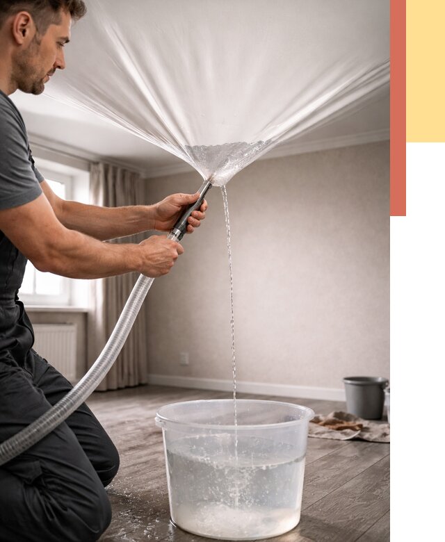 Слив воды с натяжного потолка в Борзе от 2575 руб. быстро и недорого | ОТДЕЛОЧНИК-Бря