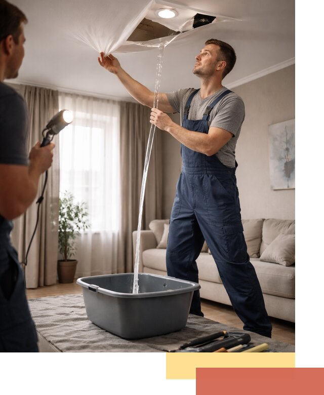 Слив воды с натяжного потолка в Борзе быстро и аккуратно