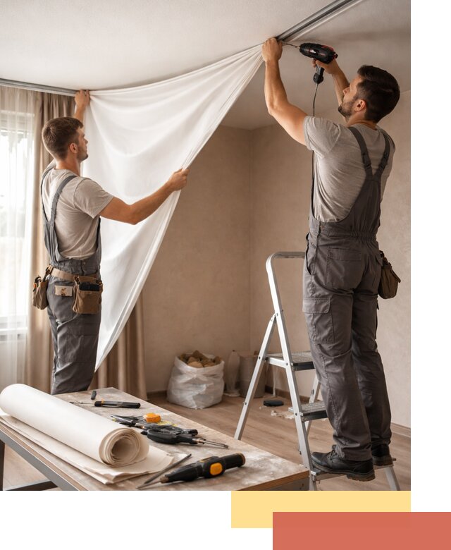 Замена полотна натяжного потолка в Борзе быстро и качественно