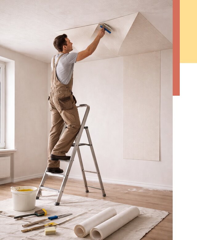 Поклейка обоев на потолок в Борзе от 4635 руб. быстро и недорого | ОТДЕЛОЧНИК-Бря