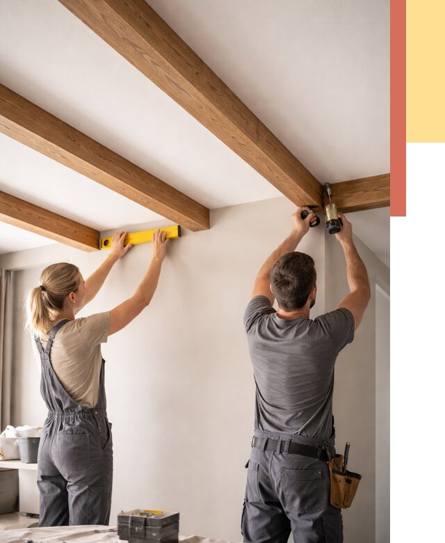 Монтаж декоративных балок на потолок в Борзе от 4326 руб. — ОТДЕЛОЧНИК-Бря